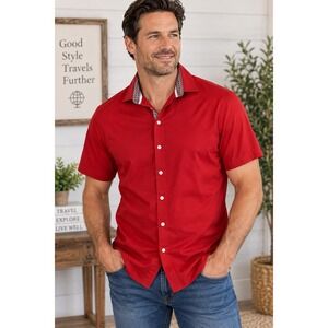Amedeo Exclusive Men's 2XL Red Short Sleeve Button Up Shirt Stretch Cotton